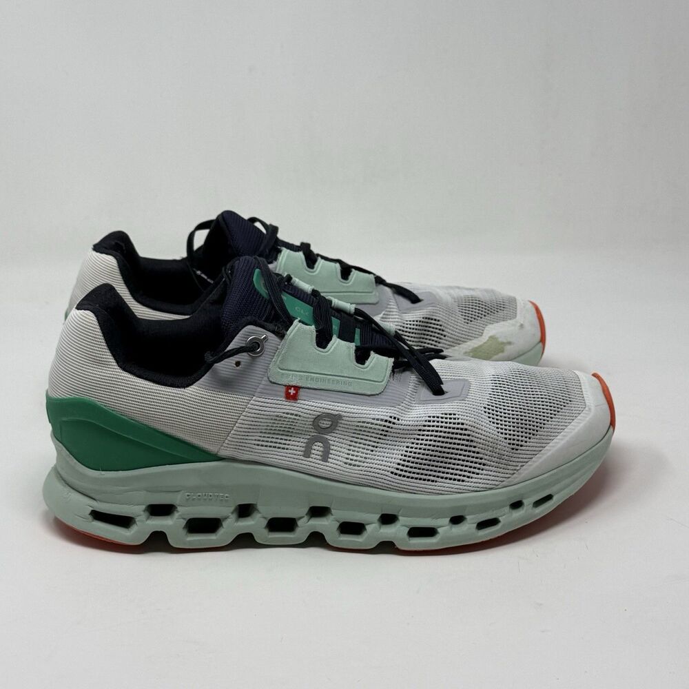On Cloudstratus Sneakers Womens 11 White Green Running Lightweight Shoes FLAWS